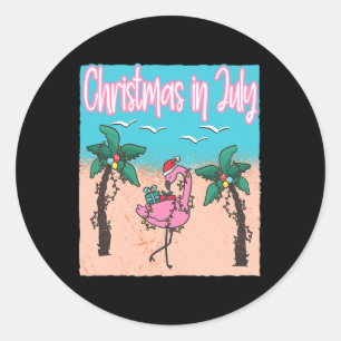 Sticker Rond Drôle de Noël en juillet Flamingo Noël en juillet