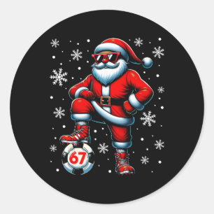 Sticker Rond Drôle de Noël Football Cool Père Noël 6 7 Meme T