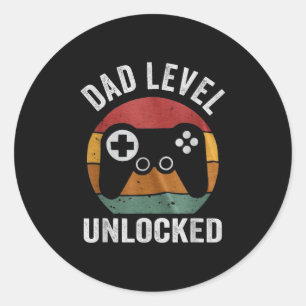 Sticker Rond Drôle de nouveau papa niveau papa débloqué jour de