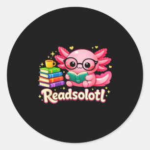 Sticker Rond Drôle de petit axolotl bibliophile readsolotl livr