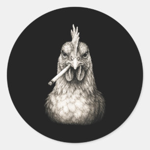 Sticker Rond Drôle de poulet qui fume une cigarette Mème Gen Z