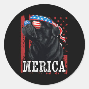 Sticker Rond Drôle de Pug noir 4 juillet Mère de chien Papa de