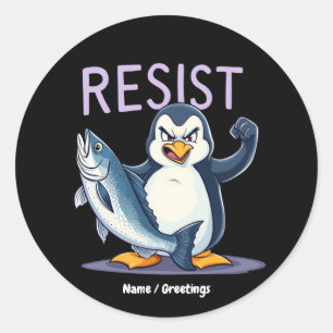 Sticker Rond Drôle de résister à la protestation des pingouins