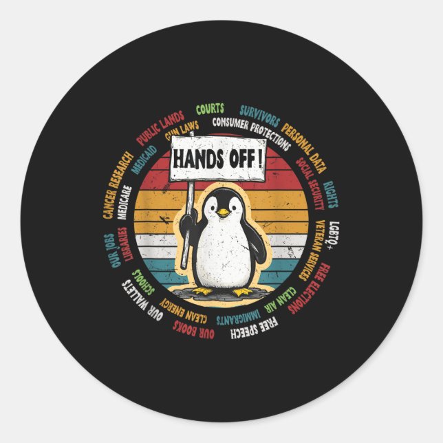 Sticker Rond Drôle de résister à Penguin protestation contre le (Devant)