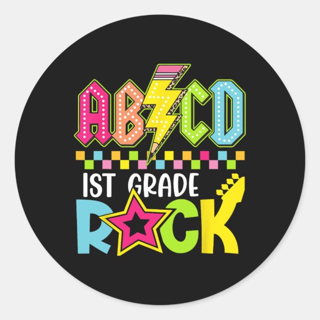 Sticker Rond Drôle de retour à l'école éclair 1ère année Rock (Devant)