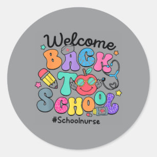 Sticker Rond Drôle de retour à l'école Infirmière Premier jour