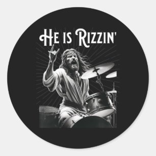 Sticker Rond Drôle de Rizz Il est en train de Rizzin Jésus en b