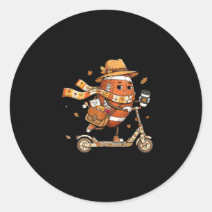 Sticker Rond Drôle de scooter d'automne football thanksgiving f