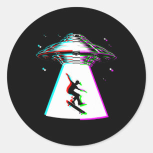 Sticker Rond Drôle de skateboard Ufo skater Alien Abduction Vap