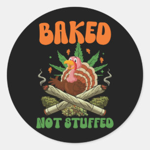 Sticker Rond Drole de Thanksgiving Herbe Dinde Fumeur Stoned