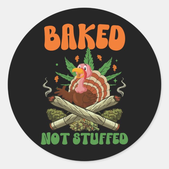 Sticker Rond Drole de Thanksgiving Herbe Dinde Fumeur Stoned  (Devant)