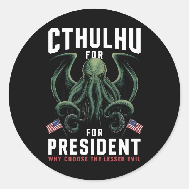 Sticker Rond Drôle d'élection 2024 Cthulhu pour Président  (Devant)