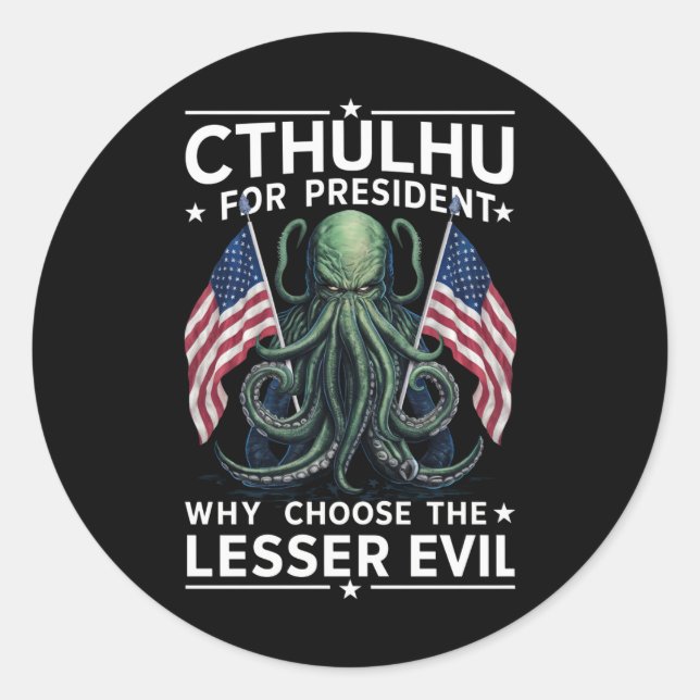 Sticker Rond Drôle d'élection 2024 Cthulhu pour président  (Devant)