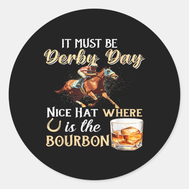 Sticker Rond Drôle Derby Day Nice Casquette Bourbon Où Horse Ra (Devant)