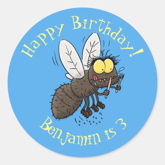 Sticker Rond Drôle dessin animé d'insecte de la mouche à cheval (Devant)