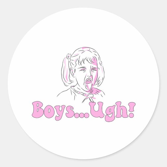 Sticker Rond Drôle dessin animé mème de fille - "garçons...ough (Devant)