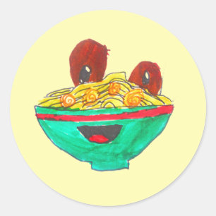 Sticker Rond Drôle dessin animé spaghetti boules de viande art