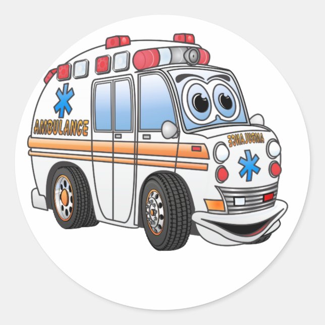 Sticker Rond Drôle dessin d'ambulance (Devant)