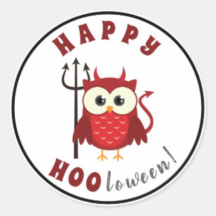 Sticker Rond Drôle Devil Owl Trick ou Treat Halloween Party