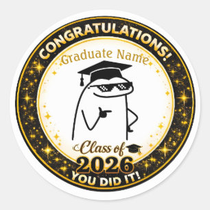 Sticker Rond Drôle diplômé Flork Nom personnalisé Promotion 202