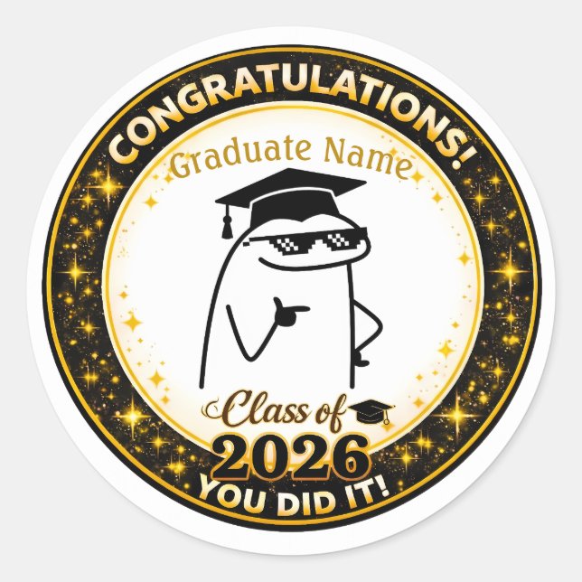 Sticker Rond Drôle diplômé Flork Nom personnalisé Promotion 202 (Devant)