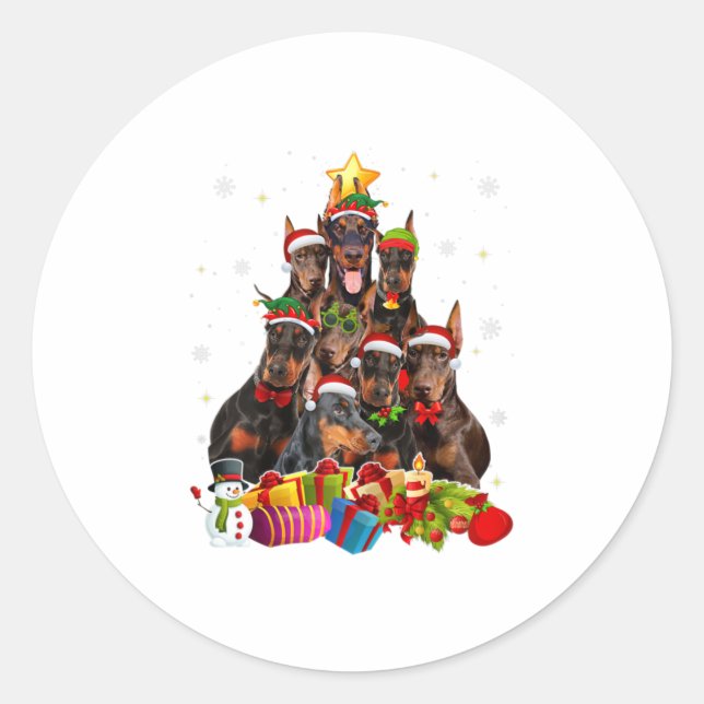 Sticker Rond Drôle Doberman Cadeaux d'arbre de Noël X (Devant)