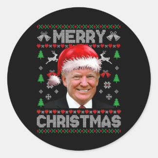 Sticker Rond Drôle Donald Trump Joyeux Noël Famille Moche