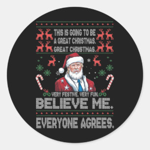 Sticker Rond Drôle Donald Trump Joyeux Noël Xmas Pyjama Ho