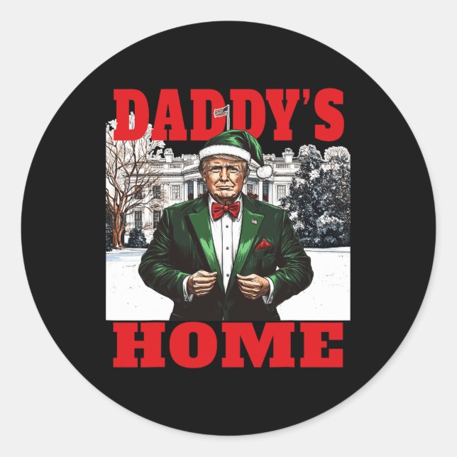 Sticker Rond Drôle Donald Trump Maison de papa Maison Blanche C (Devant)