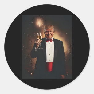 Sticker Rond Drôle Donald Trump Nye 2025 Fête de la nouvelle an