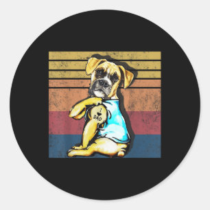 Sticker Rond Drôle Drôle Cadeaux Chien Boxer I Love Papa Tattoo