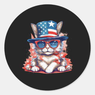 Sticker Rond Drôle Drôle Chat Patriotique Usa 4 juillet américa