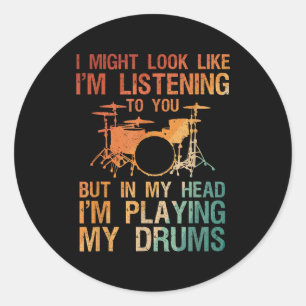 Sticker Rond Drôle Drummer Art Pour Hommes Femmes Drum Player P