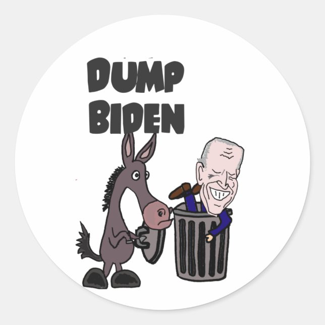 Sticker Rond Drôle Dump Joe Biden Cartoon (Devant)