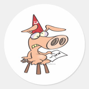Sticker Rond drôle dunce bête dessin animé de cochon