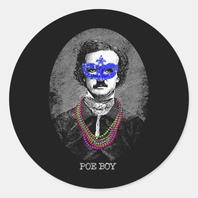 Sticker Rond Drôle Edgar Allan Poe Mardi Gras Mashup (Devant)