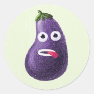 Sticker Rond Drôle Eggplant Cartoon Caractère Cute Vegetable