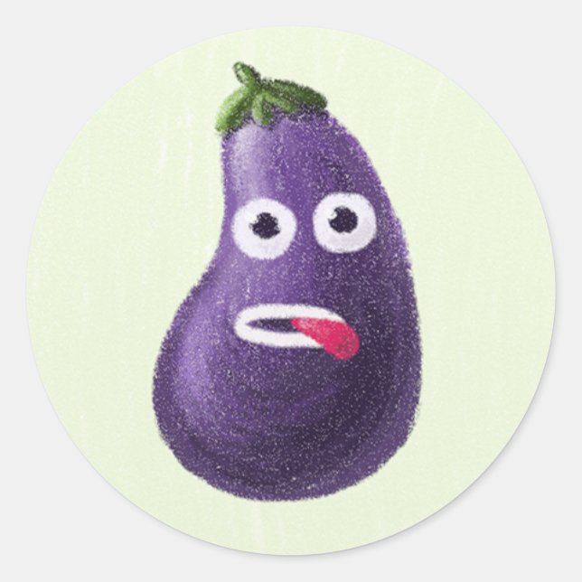 Sticker Rond Drôle Eggplant Cartoon Caractère Cute Vegetable (Devant)
