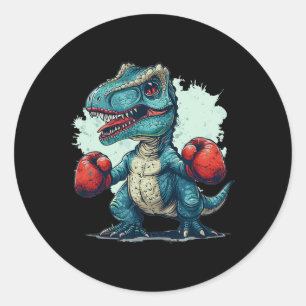 Sticker Rond Drôle Enfants Boxer Dinosaure Avec Gants Boxer Coû