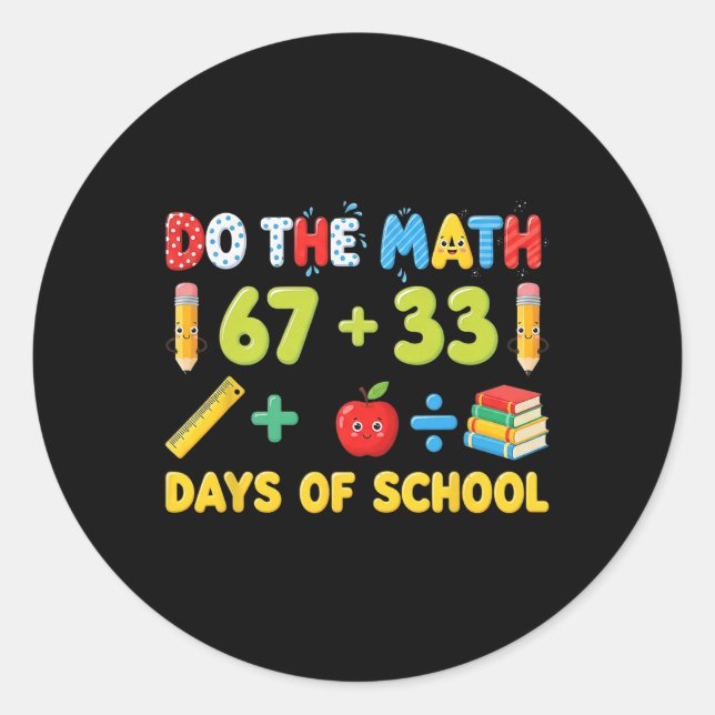 Sticker Rond Drôle équation mathématique de 100 jours d'école é (Devant)