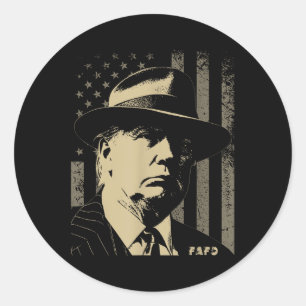 Sticker Rond Drôle Fafo Trump Photo Drapeau Usa Retro Distresse
