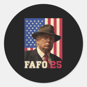 Sticker Rond Drôle Fafo Trump Photo Usa Drapeau Retro Vintage