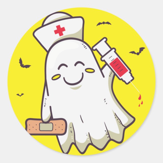 Sticker Rond Drôle Fantôme Halloween infirmière vacances Éffray (Devant)