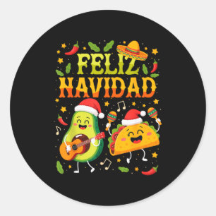 Sticker Rond Drôle Feliz Navidad Avocat Tacos Noël Mexicain
