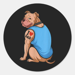 Sticker Rond Drôle Femme Chien Pitbull I Love Papa Tattoo