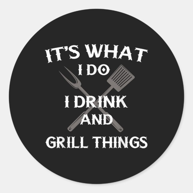 Sticker Rond Drôle Fête des pères de devis de grillage du barbe (Devant)
