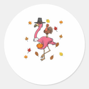 Sticker Rond Drôle Flamant rose de pèlerin Thanksgiving avec Tu