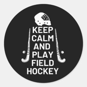 Sticker Rond Drôle Gardez votre calme et jouez au hockey sur ga