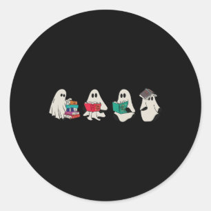 Sticker Rond Drôle Ghost Livres de lecture mignonne Halloween É