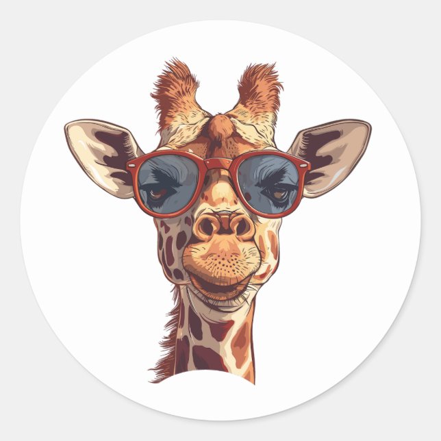Sticker Rond Drôle Giraffe avec lunettes de soleil (Devant)